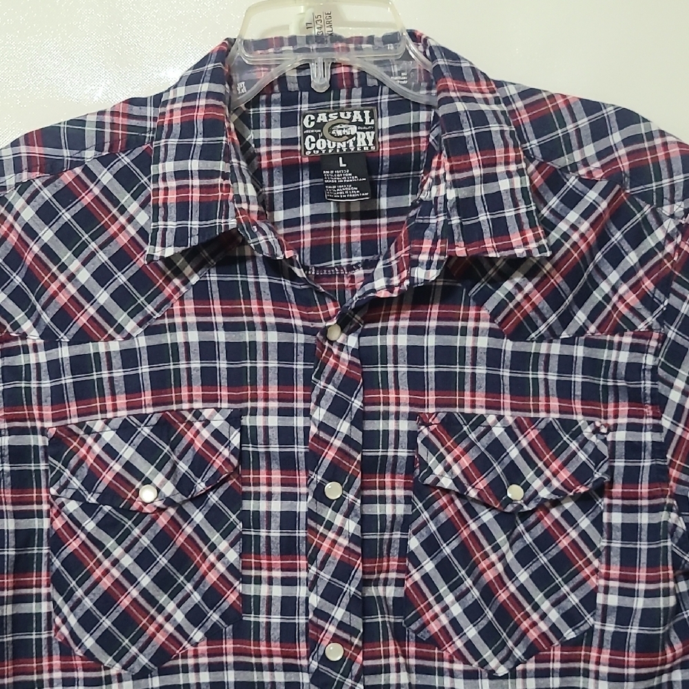 Casual Country Outfitters Men's Blue & Red Plaid Pearl Snap Western Shirt -Sz L